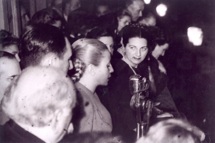 Eva Peron receives law 13,010 on the balcony of the Casa Rosada