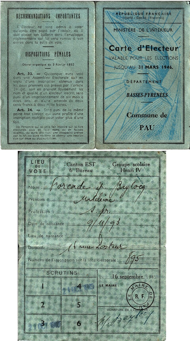 A French elector's card, 1945