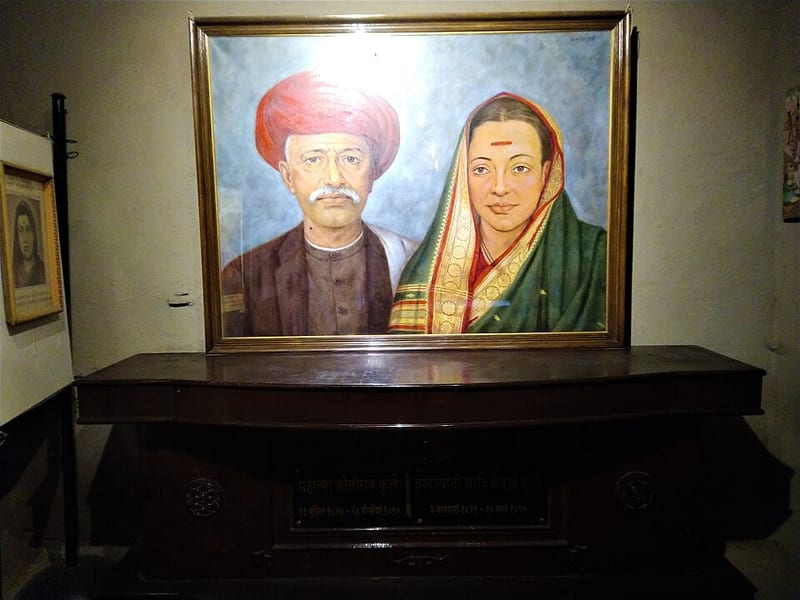 A painting of Savitribai and Jyotirao Phule at Phule Wada, Pune