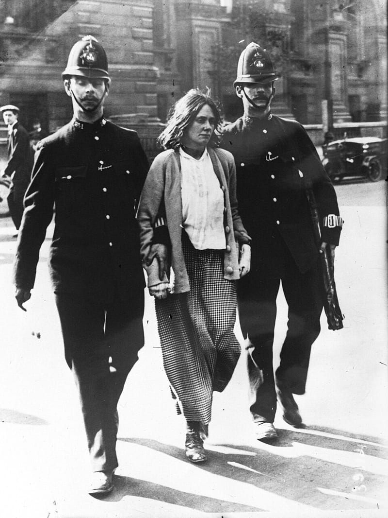 A suffragette arrested in London, 1914