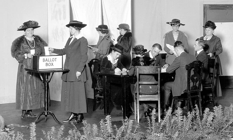 Women practice voting in Dayton, Ohio, October 1920